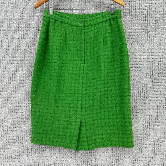 Vintage Stella Louise for KB Pencil Skirt Size 10 Green Pattern Lined Back Slit - Picture 2 of 12